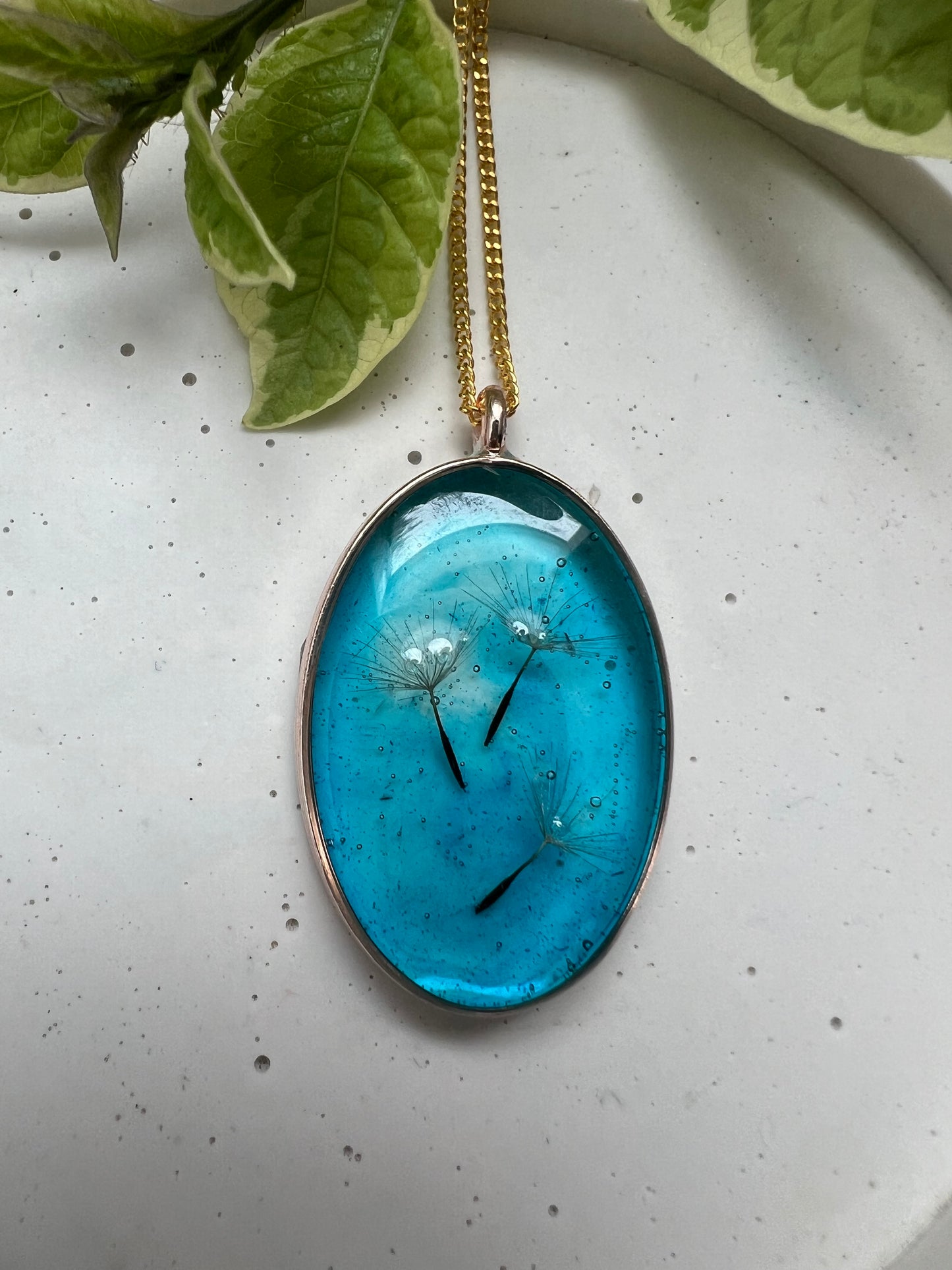Real Dandelion Framed in Water drop effect Resin jewelry