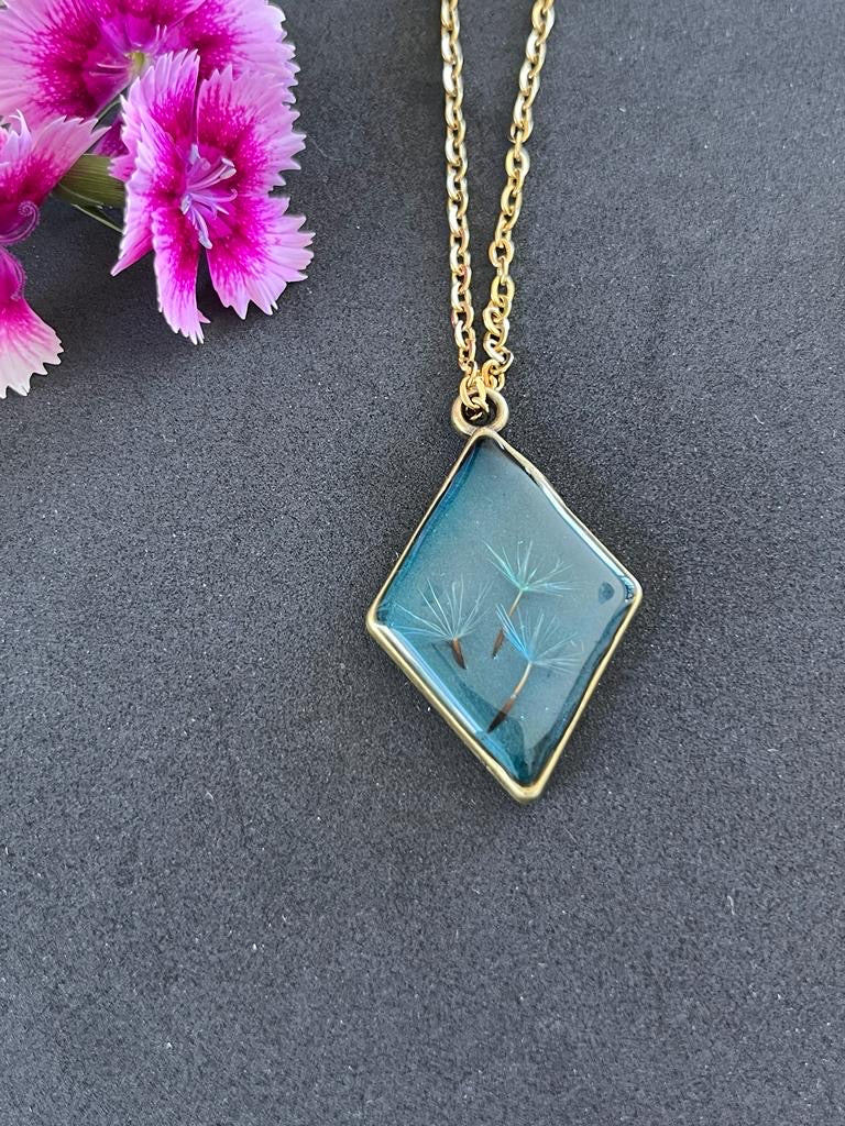 Real Dandelion in Blue Setting Resin jewellery