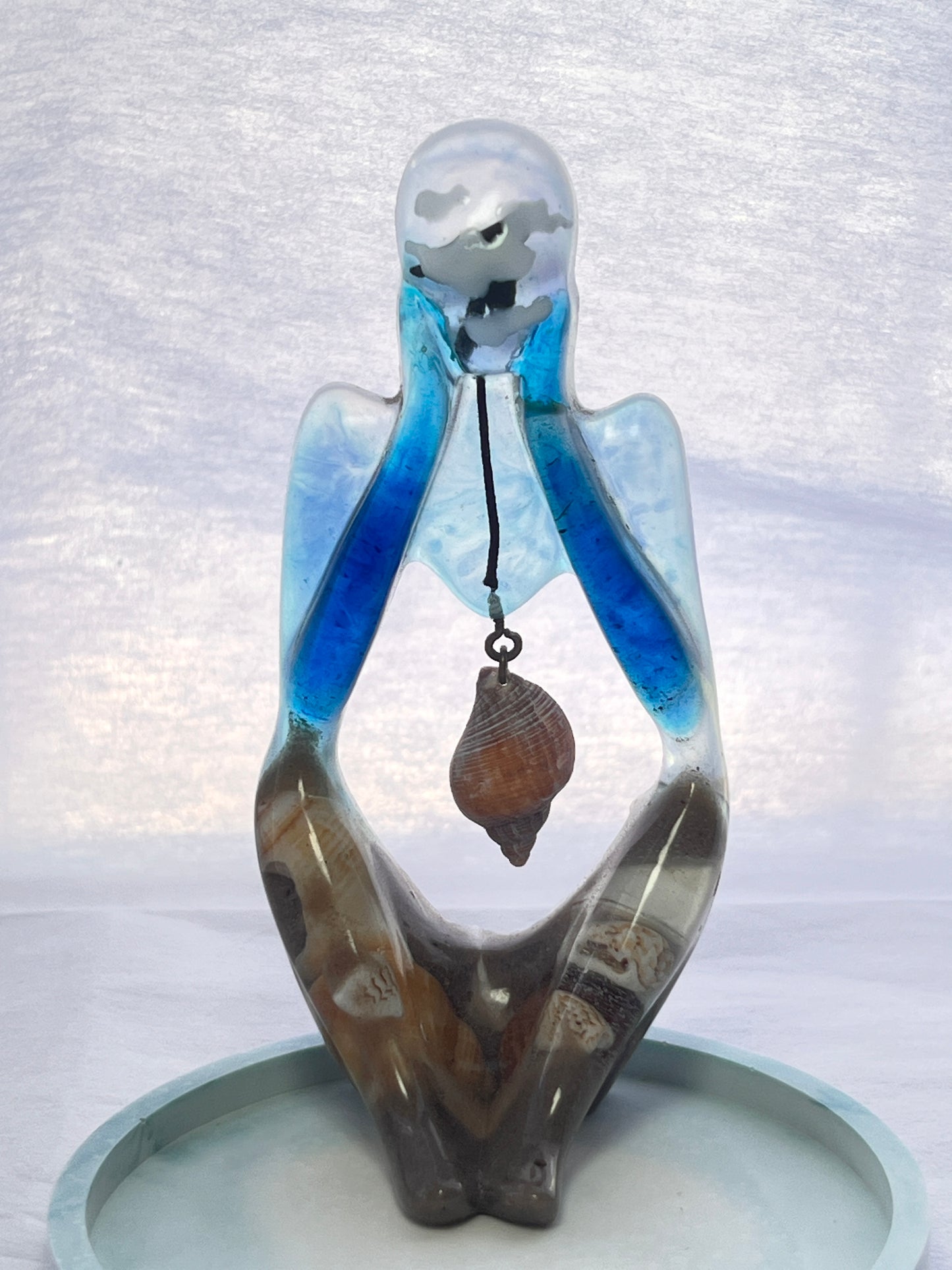 seashell in ocean theme thinker dreamer figurine with seashell tray perfect gift