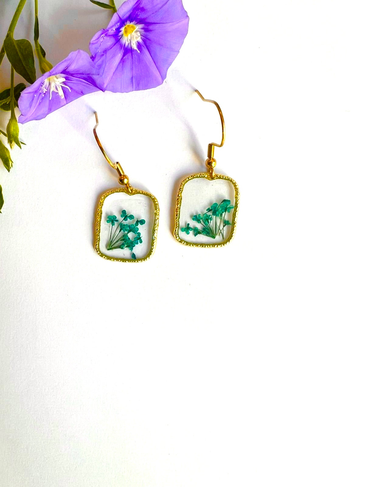 tiny blue flower in beautiful square classic earrings perfect gifr