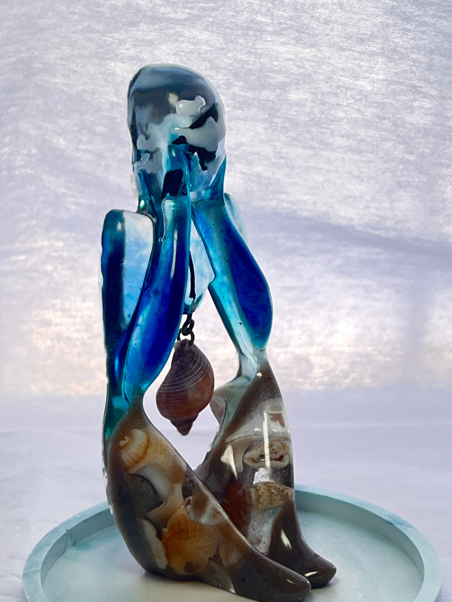 seashell in ocean theme thinker dreamer figurine with seashell tray perfect gift