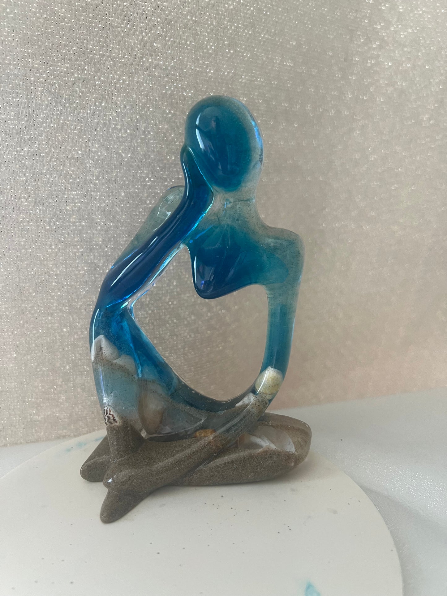 seashell in ocean theme thinker dreamer figurine with seashell tray perfect gift