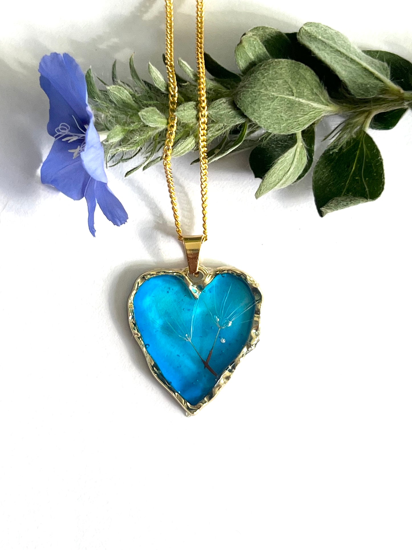 Real Dandelion Framed in Water drop effect Resin jewelry