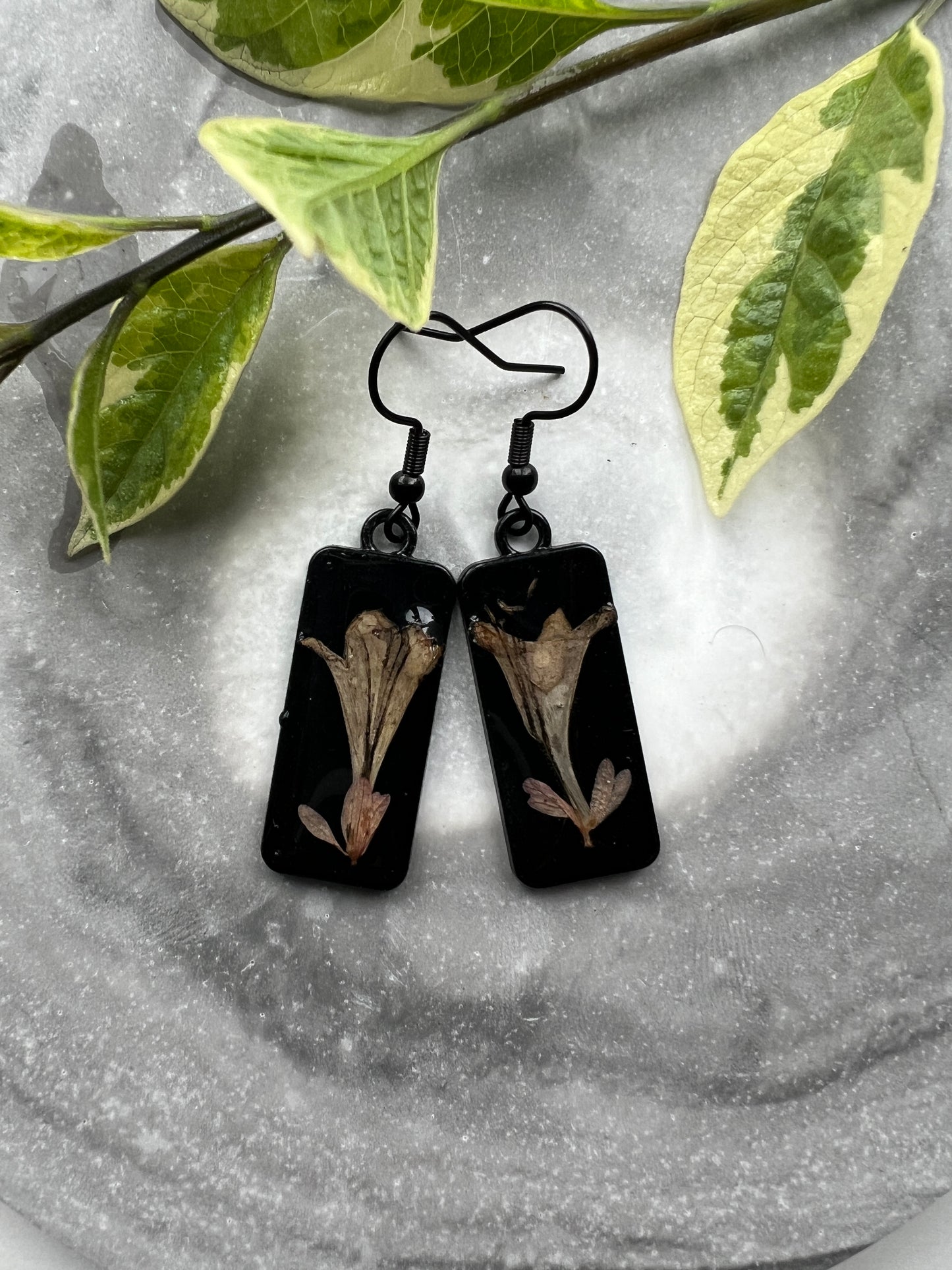 Fynbos in Black Rectangle Resin Earrings