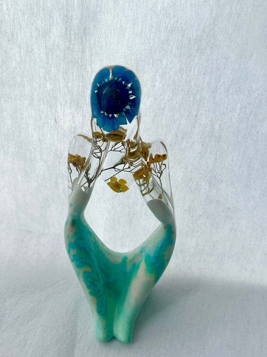 Thinker dream blue daisy fynbos real natural wild flower figurine statute decor
