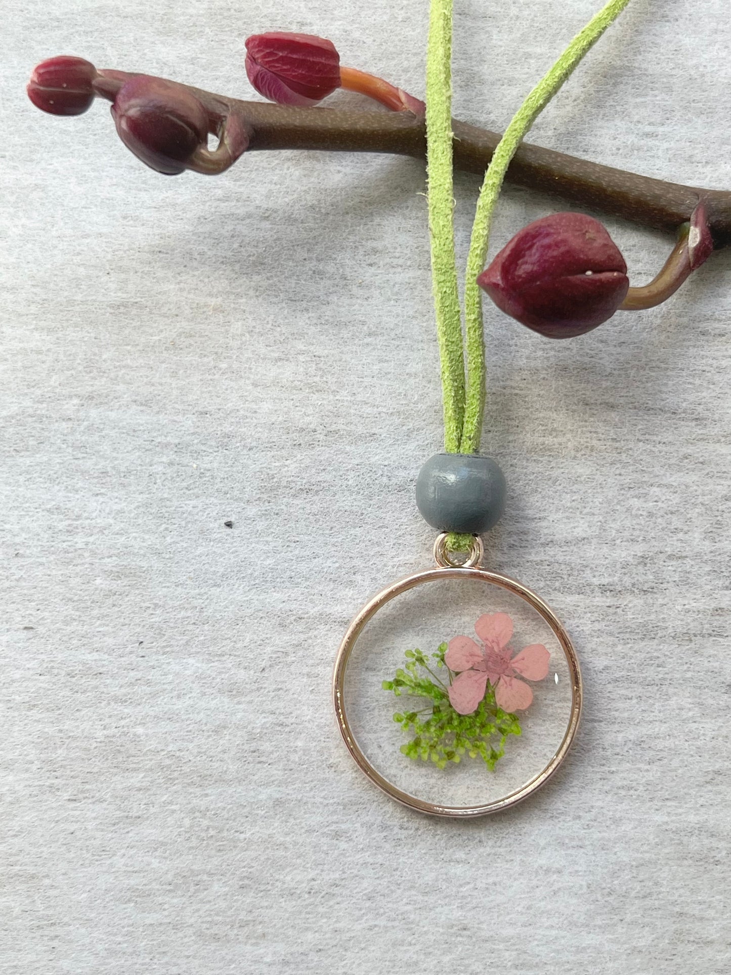 soft green and pink tiny flower necklace