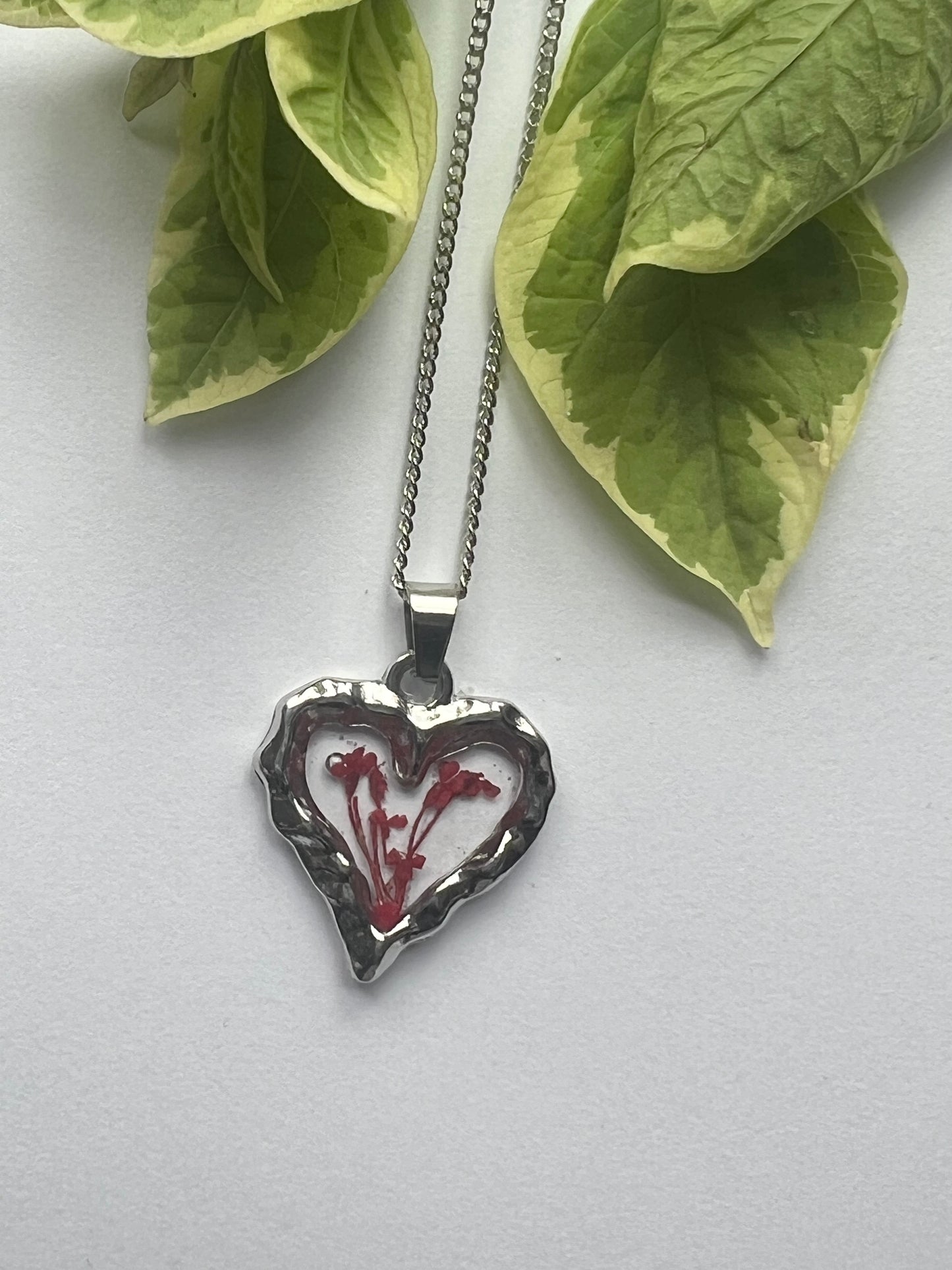 Fynbos in Dainty Silver Heart Shape Resin Jewellery