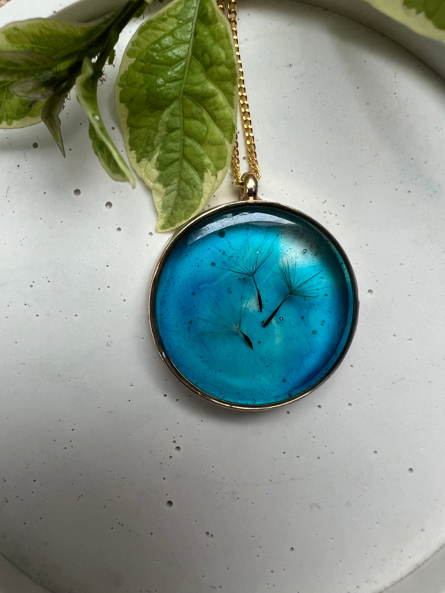 Real Dandelion Framed in Water drop effect Resin jewelry