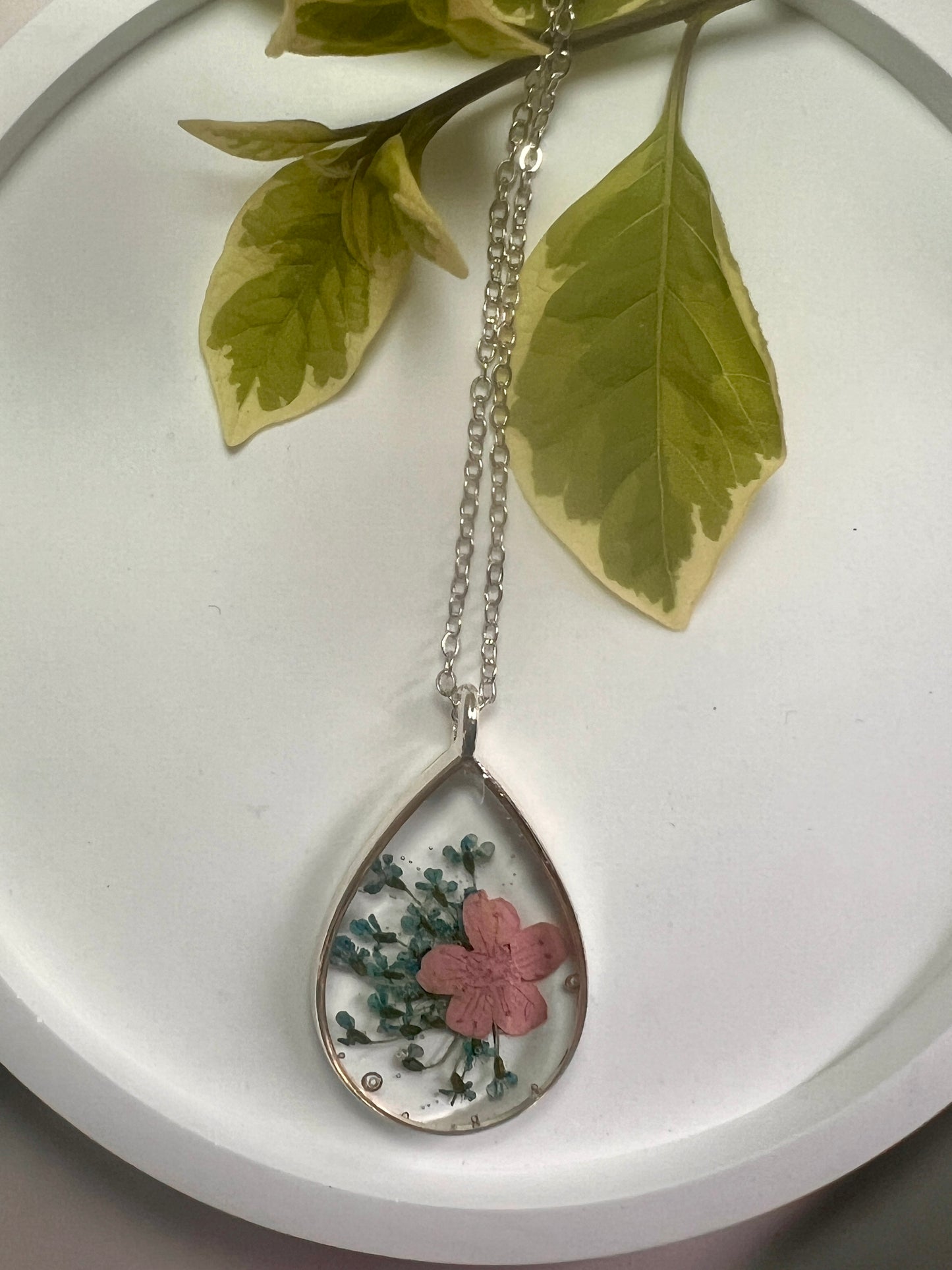 Tear Drop Shape Petit blue lace Fynbos Resin Jewellery