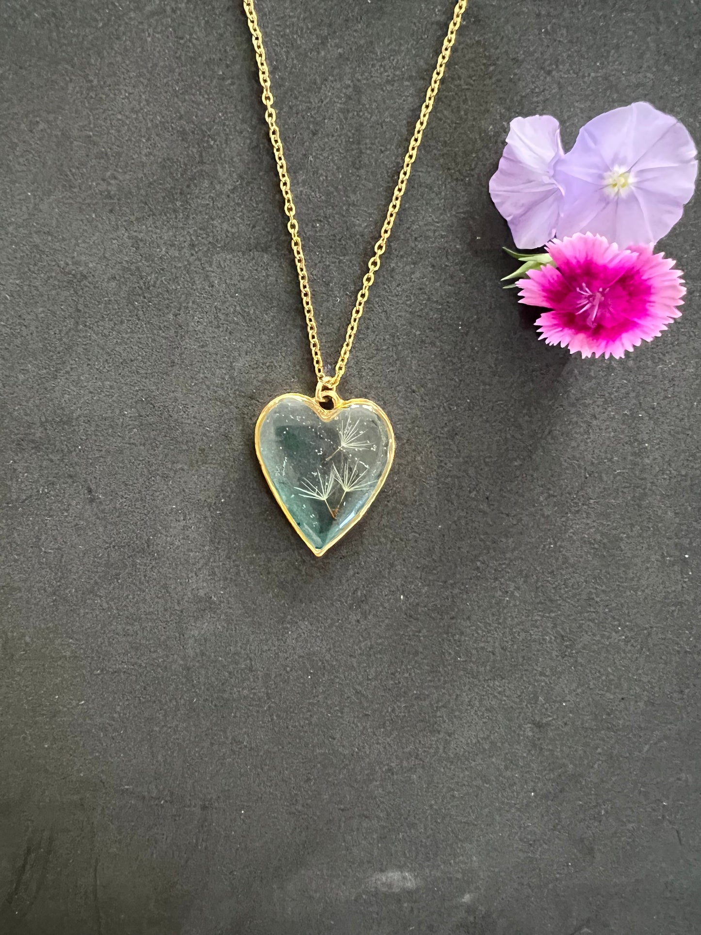 Real Dandelion Framed in Water drop effect Resin jewelry