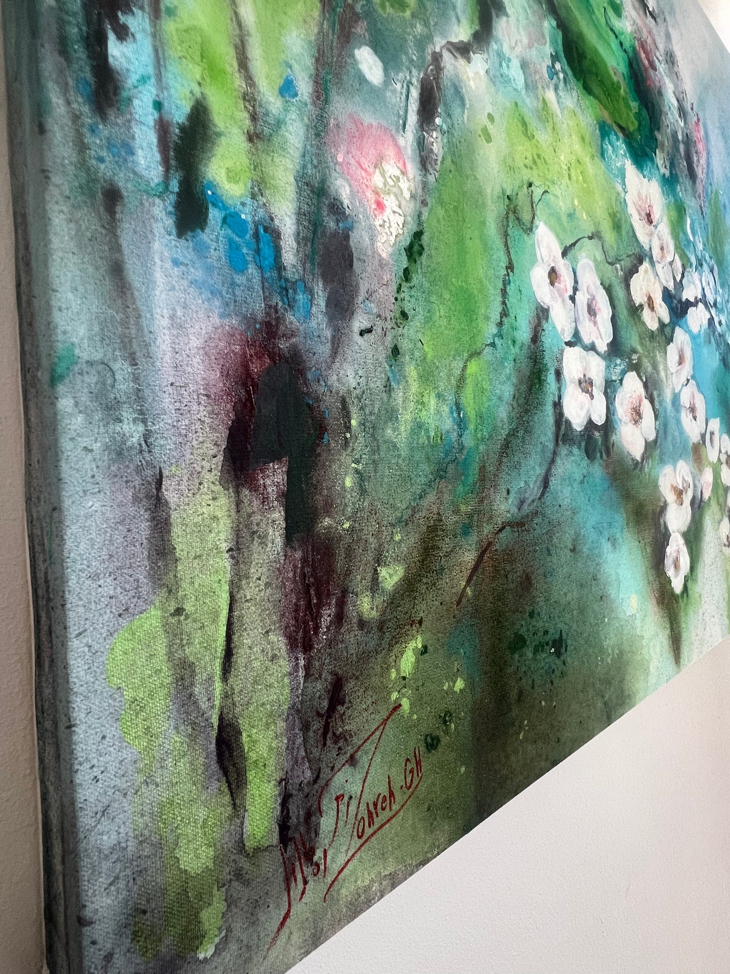 Acrylic painting original authentic cherry blossom deep canvas frame