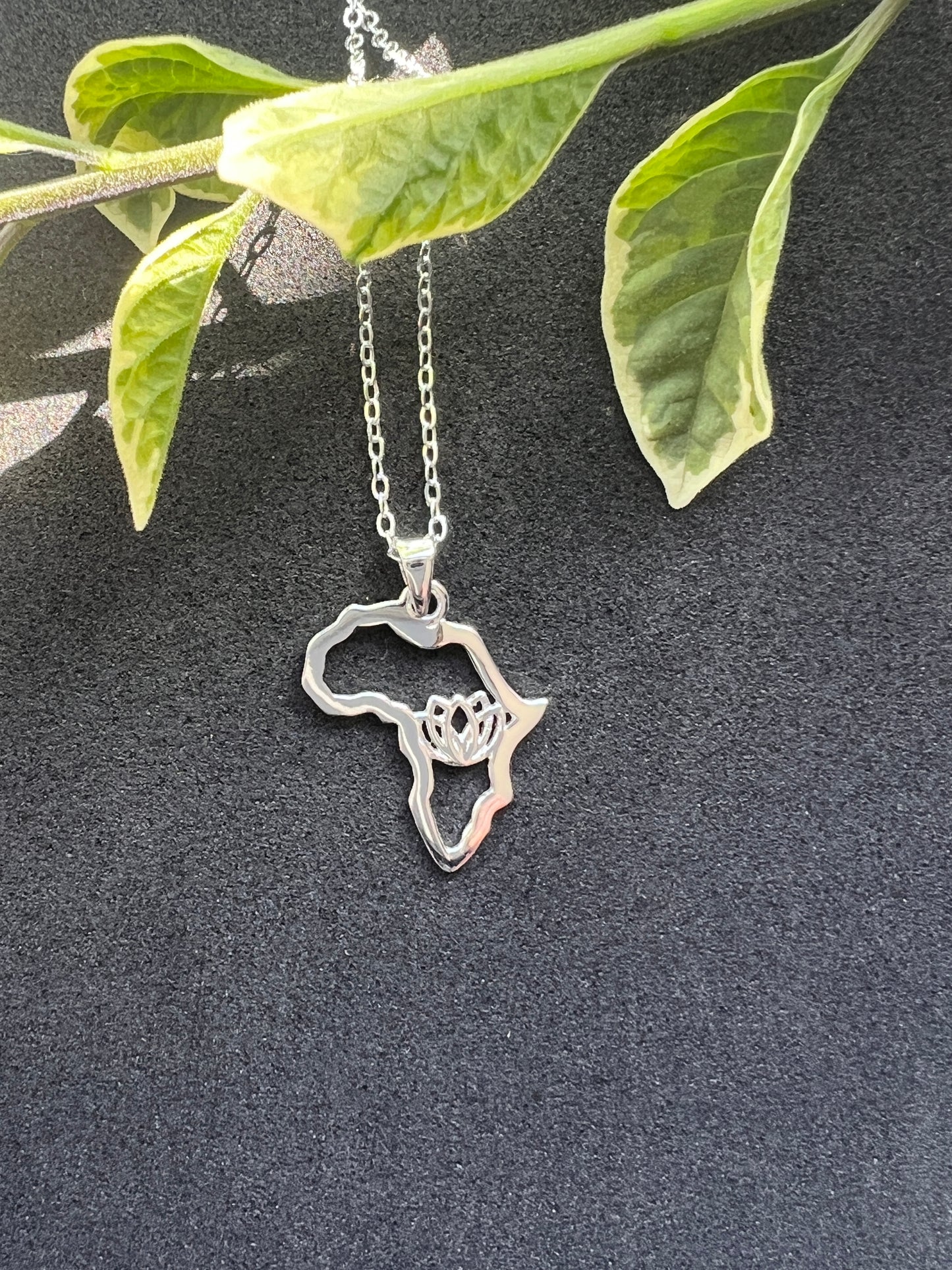 Sterling silver protea in Africa outline map necklace perfect gift for birthday anniversary Christmas