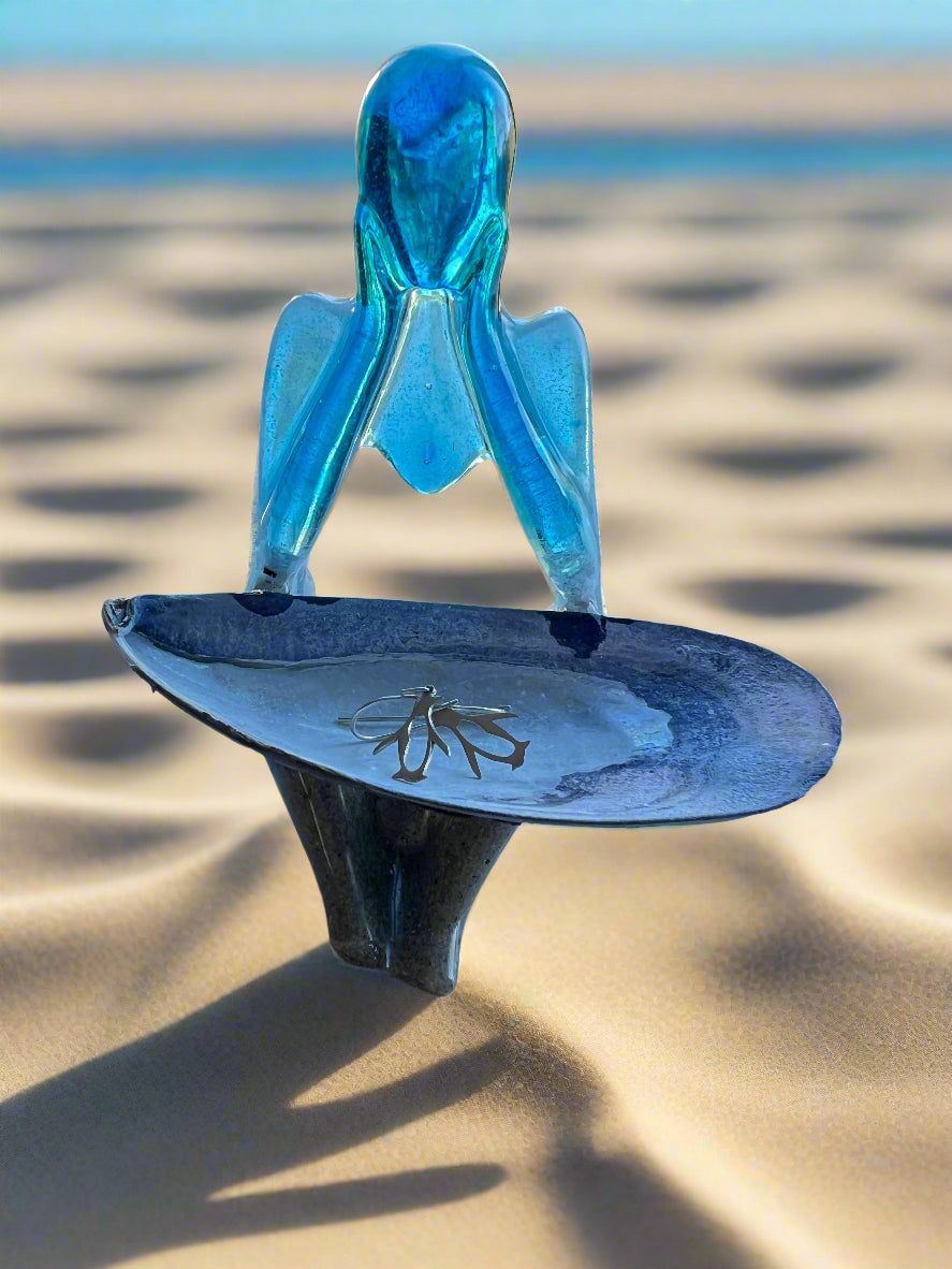 Decorative resin dreamer figurine piece with ocean blue and sea shells design