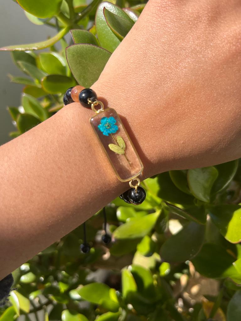 Rectangle Fynbos Resin Bracelet with Natural Flowers and Beads