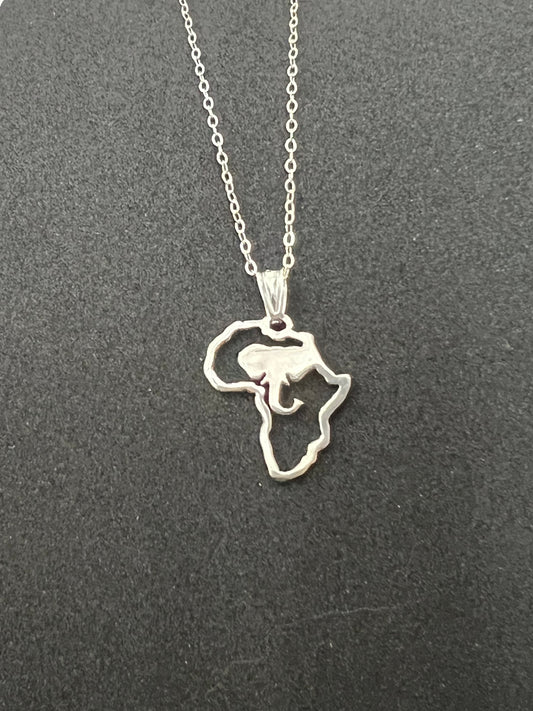 Sterling Silver Knysna elephant in Africa frame necklace