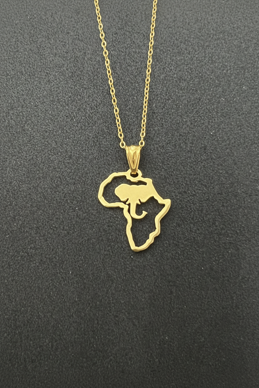 Sterling Silver Knysna elephant in Africa frame necklace - JewlOn