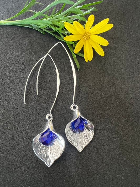 silver plated blue peace lily earrings perfect gift