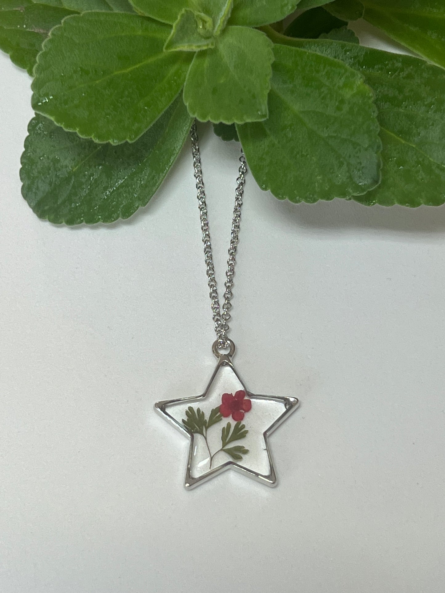 Tiny pink flower perfect gift star necklace