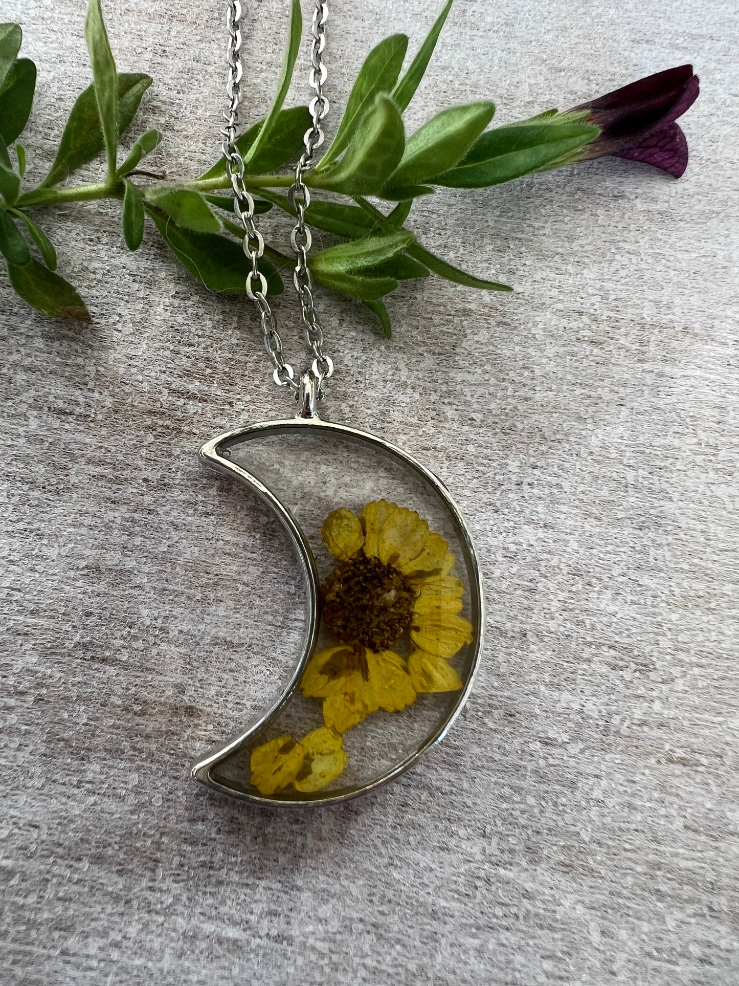 Fynbos and Leaf Moon Shape Resin Jewellery