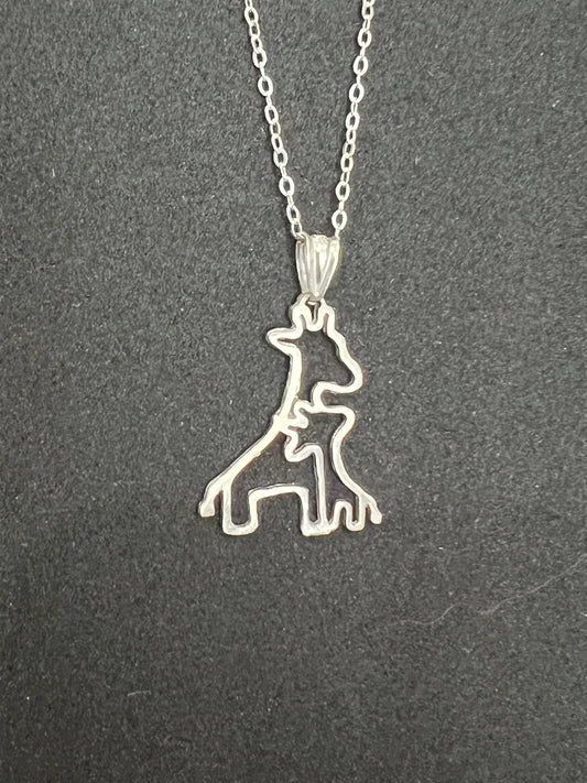 sterling silver mommy and baby giraffe necklace in 45cm chain