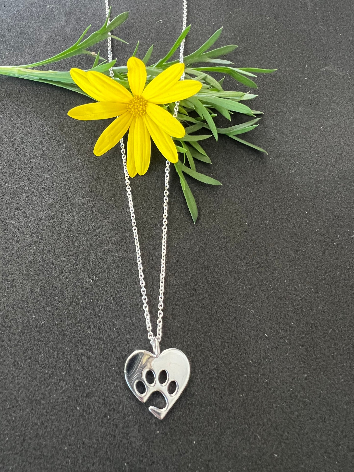 Sterling silver paw in heart