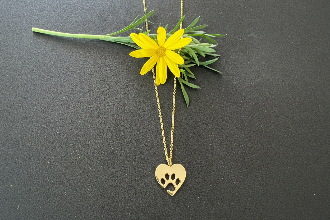 Sterling silver paw in heart - JewlOn