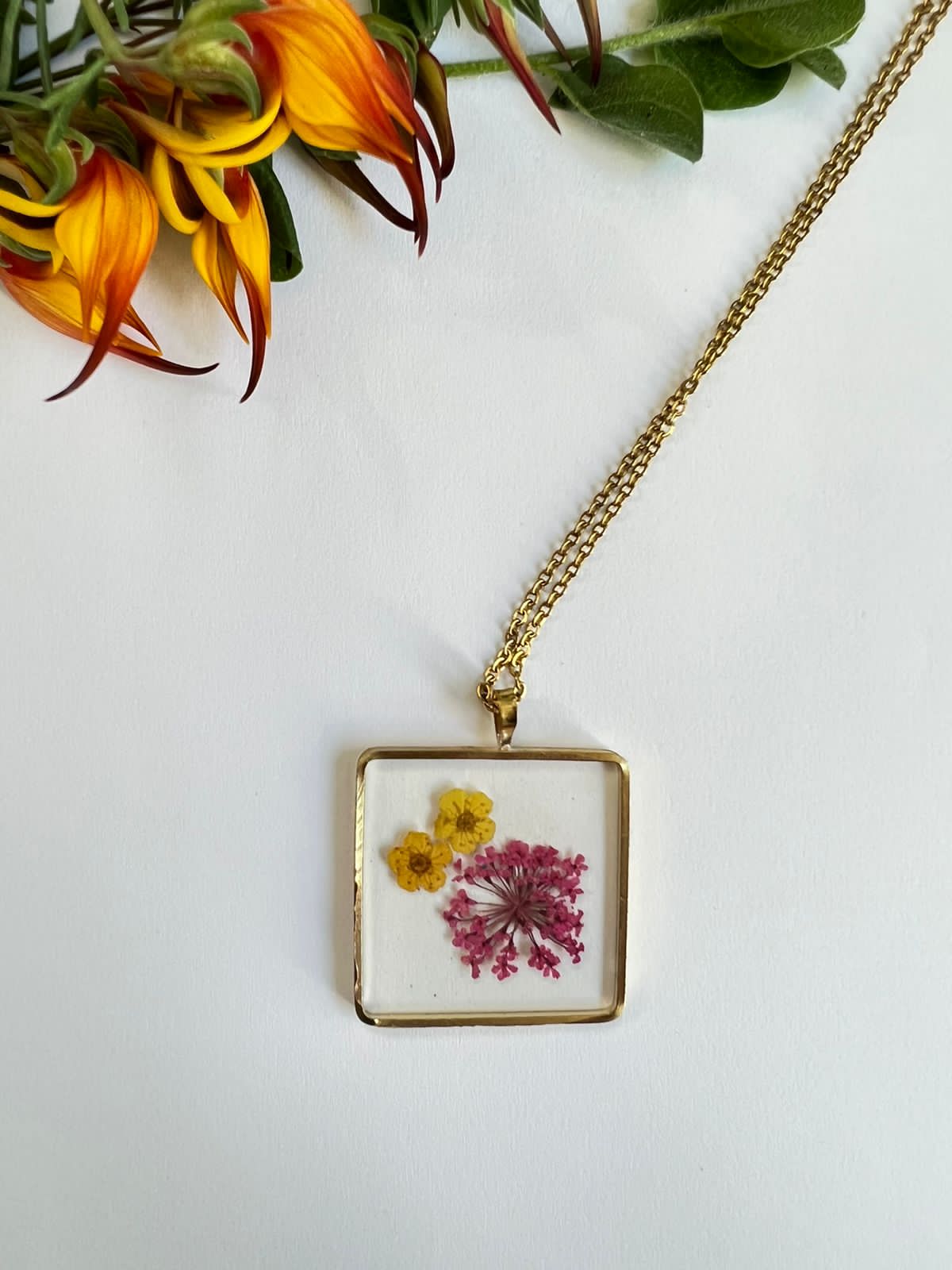 Pink Fynbos Blast and Yellow Flower Resin Jewellery