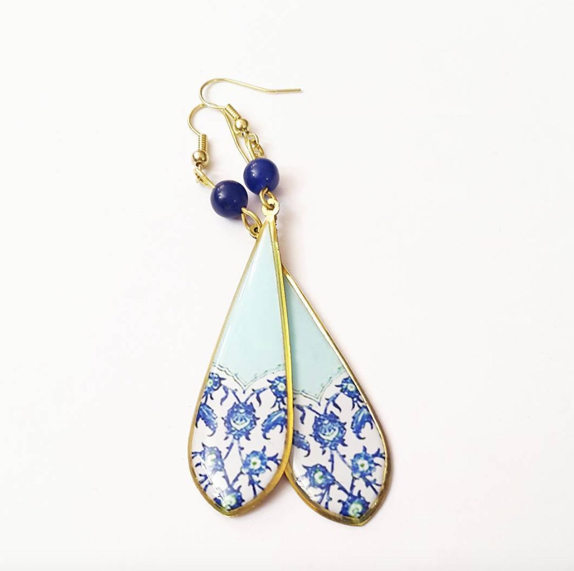 Blue Floral Long Drop Earrings - JewlOn