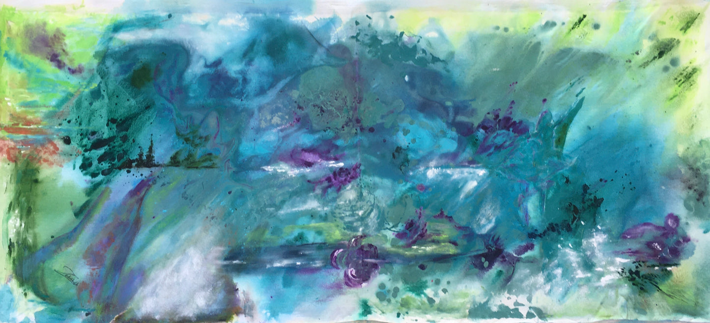 abstract modern contemporary blue turquoise canvas framed painting interior decor