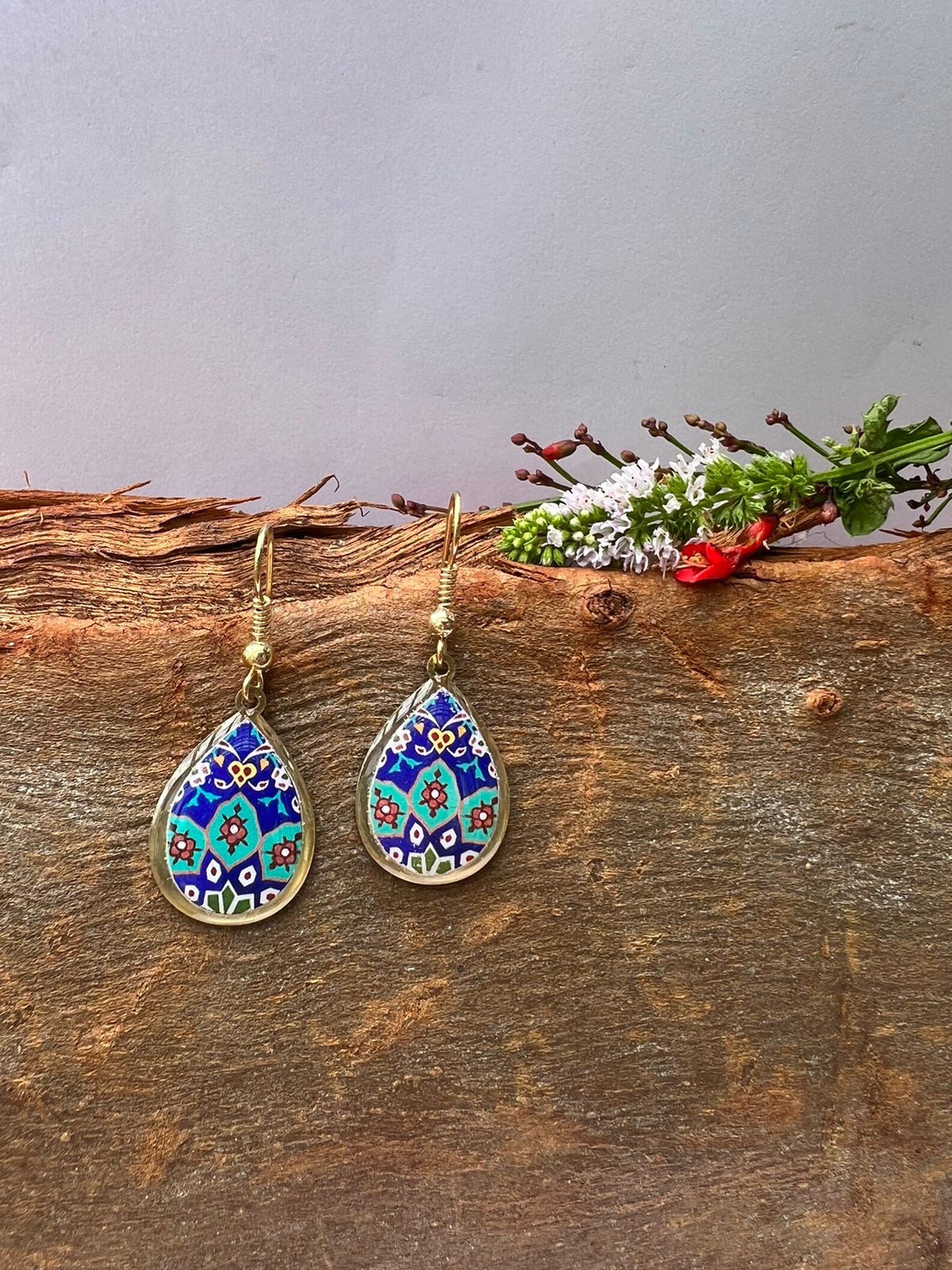 Blue and turqoise pattern dainty earrings