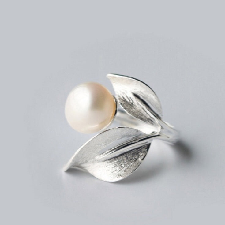 Sterling Silver Plated and Pearl Adjustable Ring