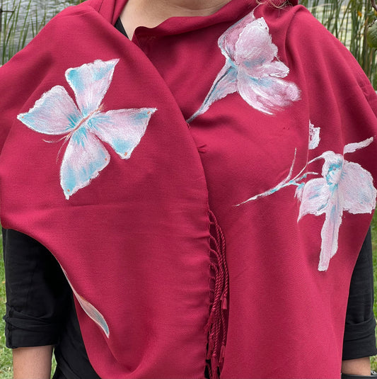 Hand painted Butterfly On Cotton Scarf