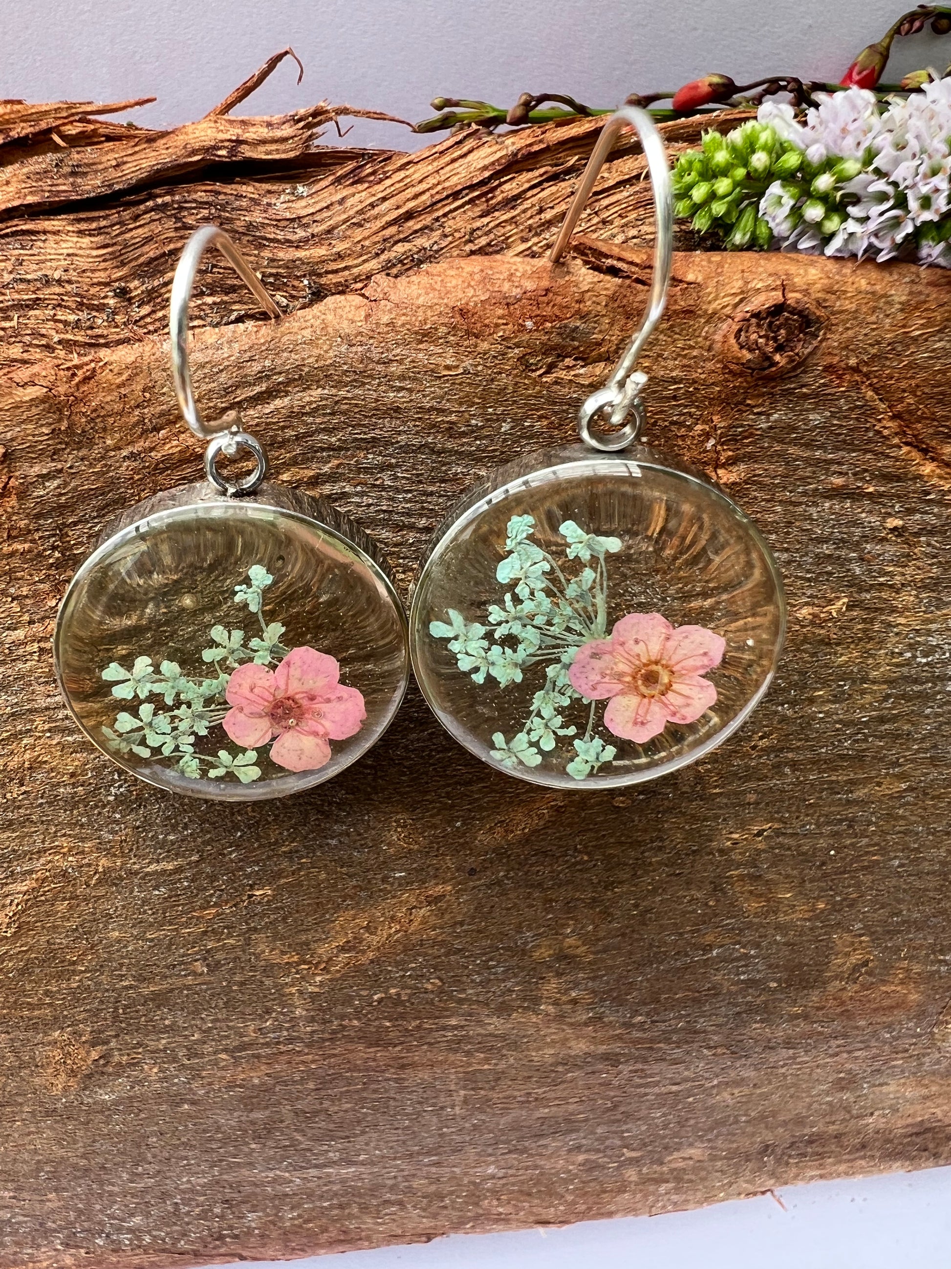 soft green and pink tiny flower earrings perfect gift