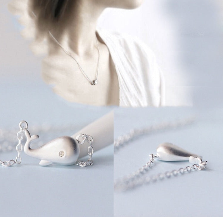 Silver plated whale necklace