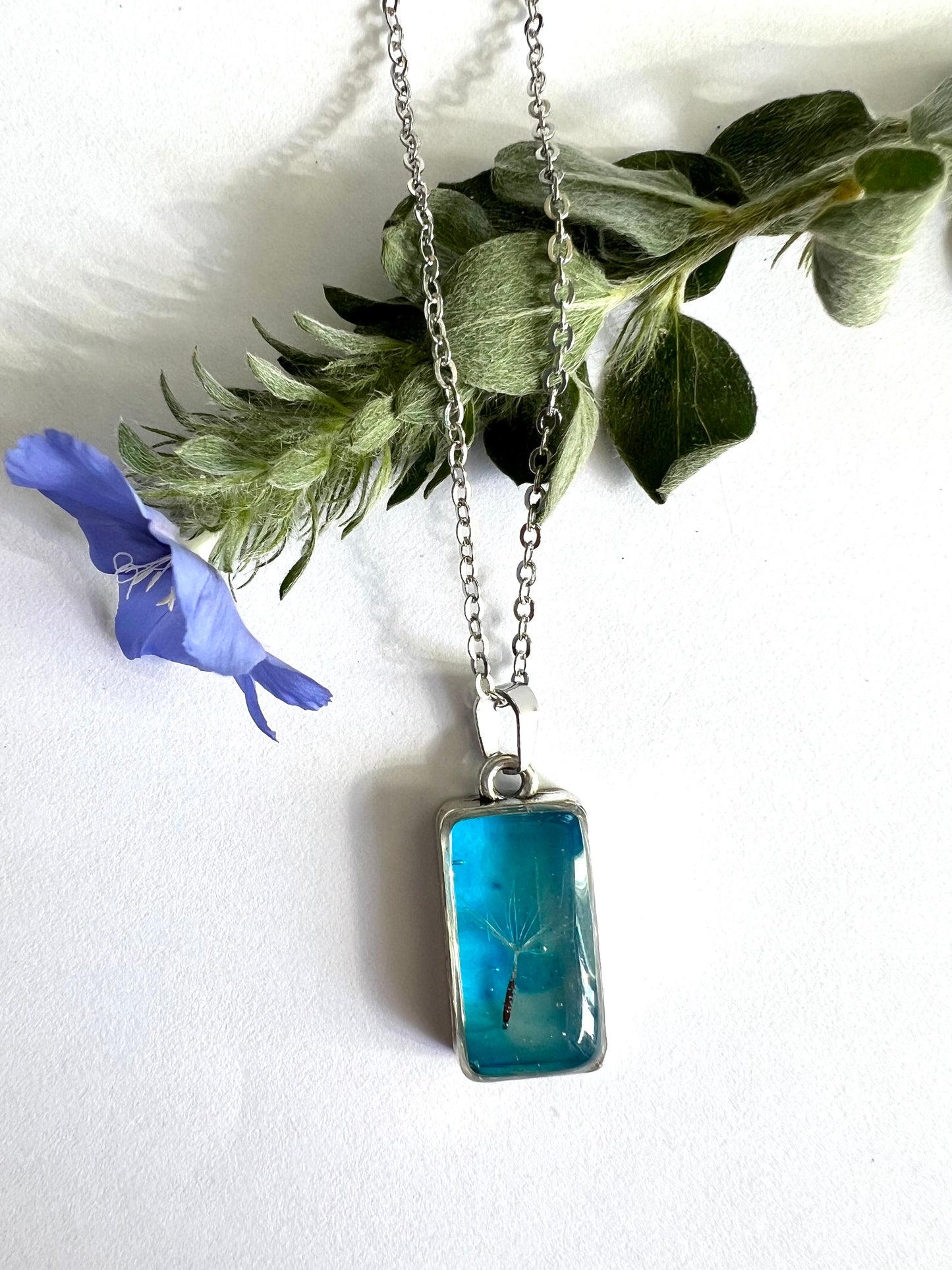 Real Dandelion Framed in Water drop effect Resin jewelry