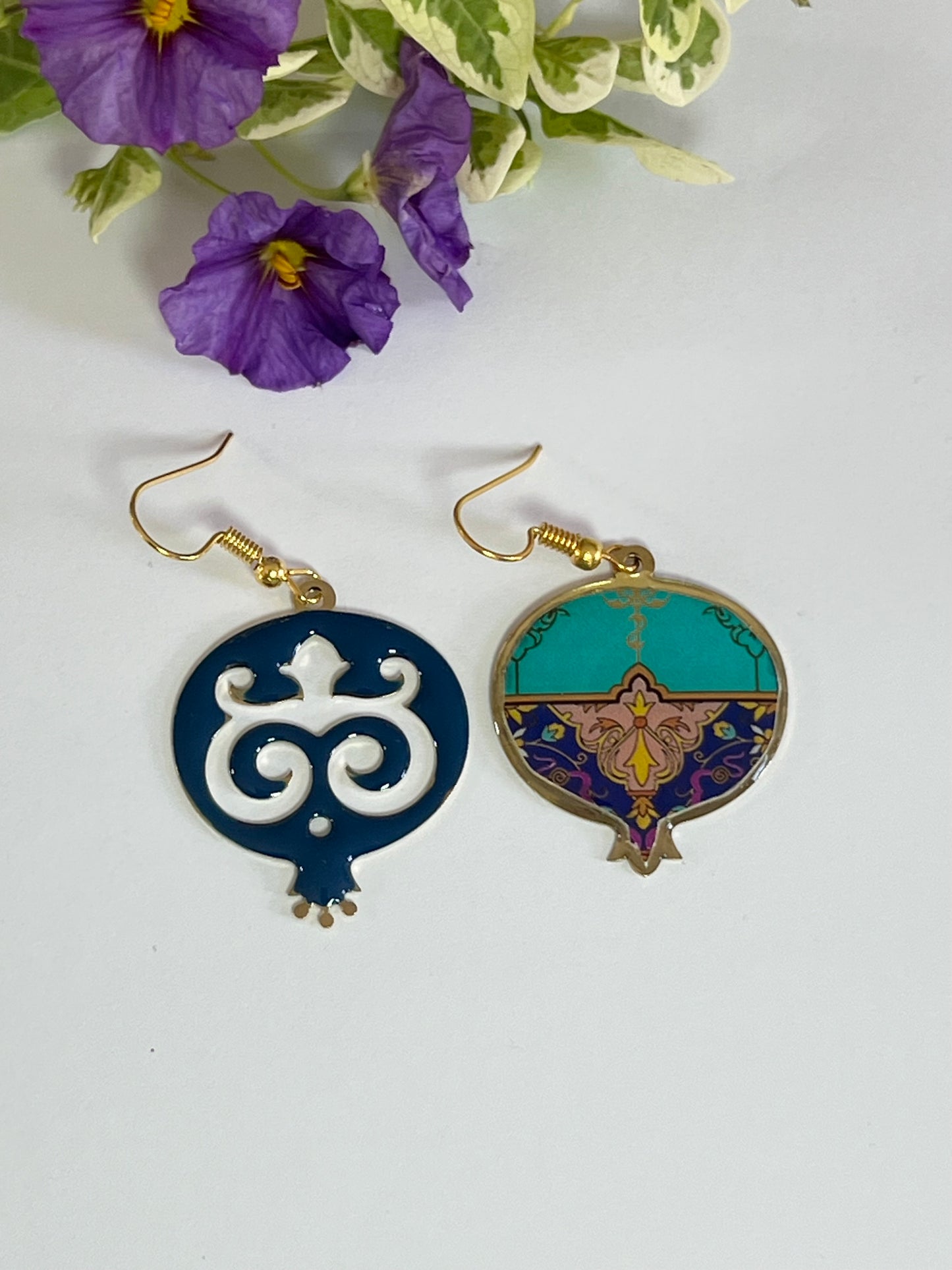 Turquoise and Blue Pomegranate Mismatched Earrings