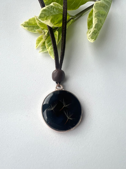 Real Dandelion Necklace in Black Setting Resin jewellery