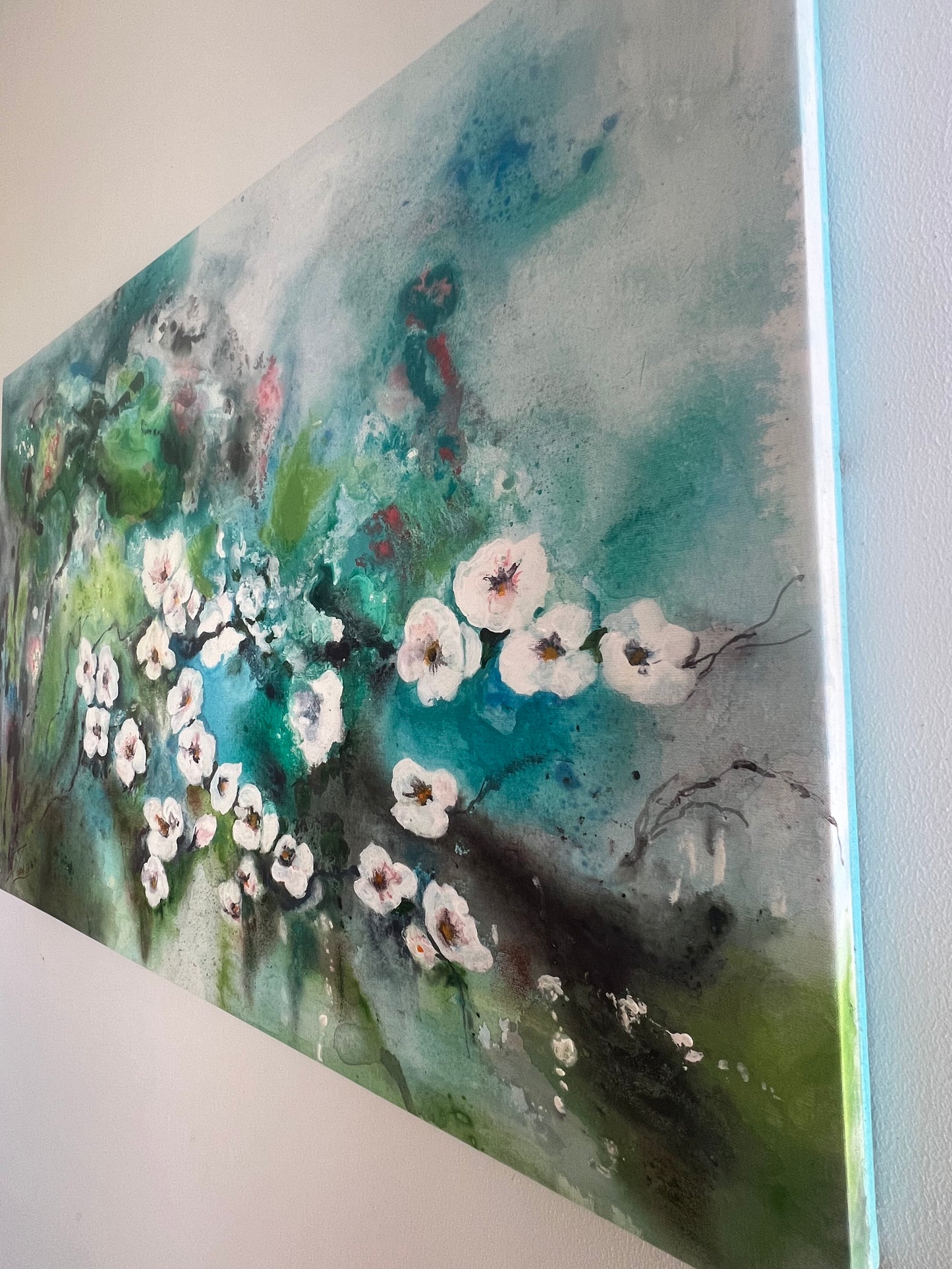 Acrylic painting original authentic cherry blossom deep canvas frame