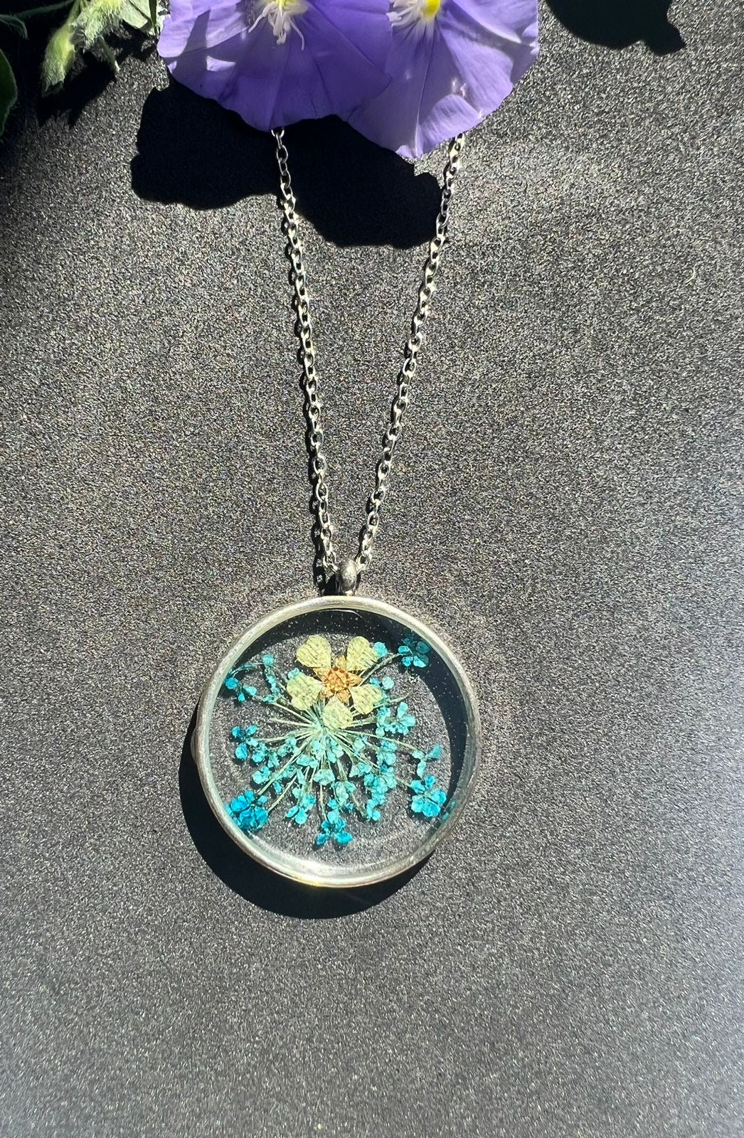 Blue Fynbos Blast& tiny white round Resin Jewellery