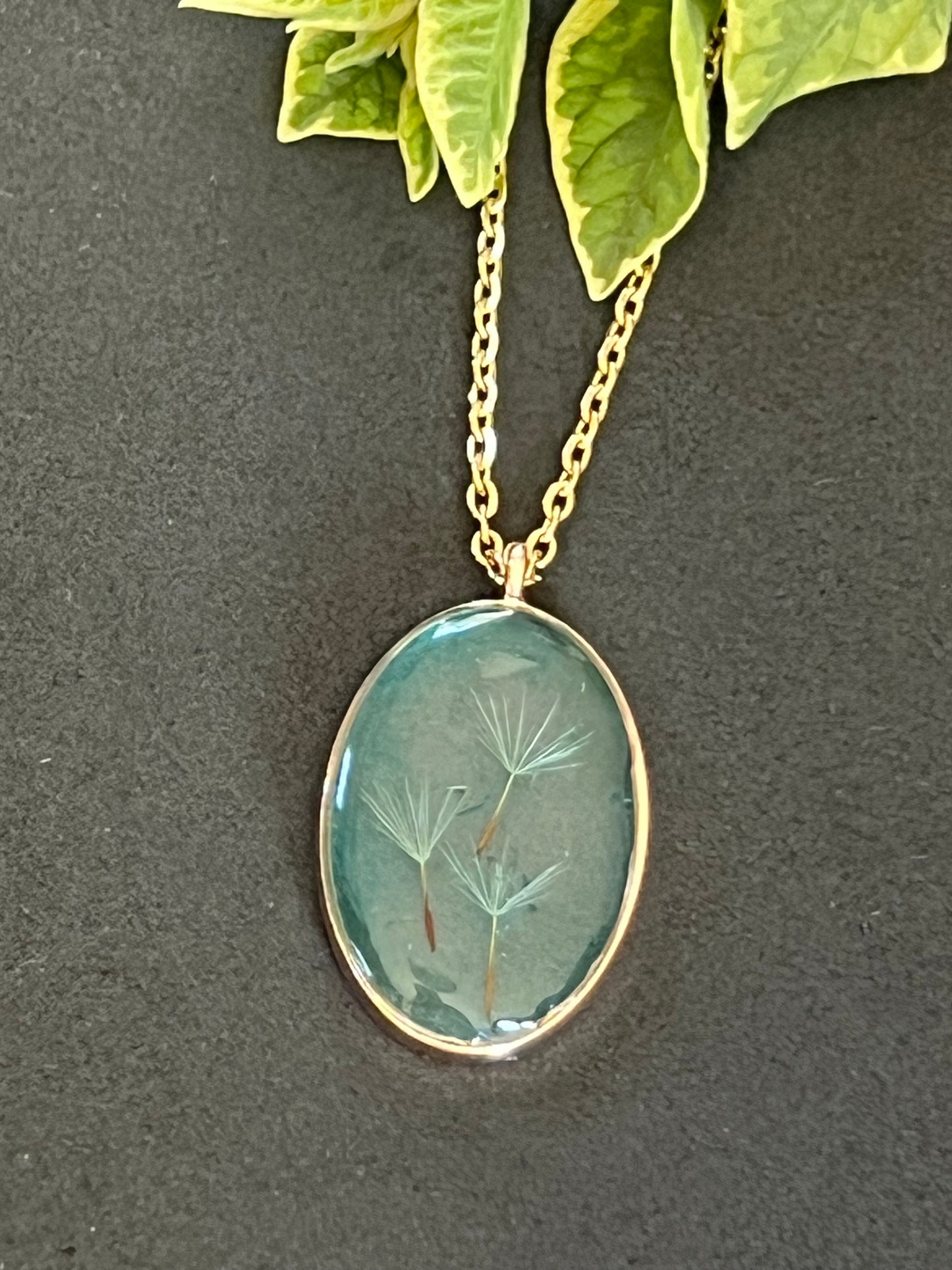 Real Dandelion in Blue Setting Resin jewellery