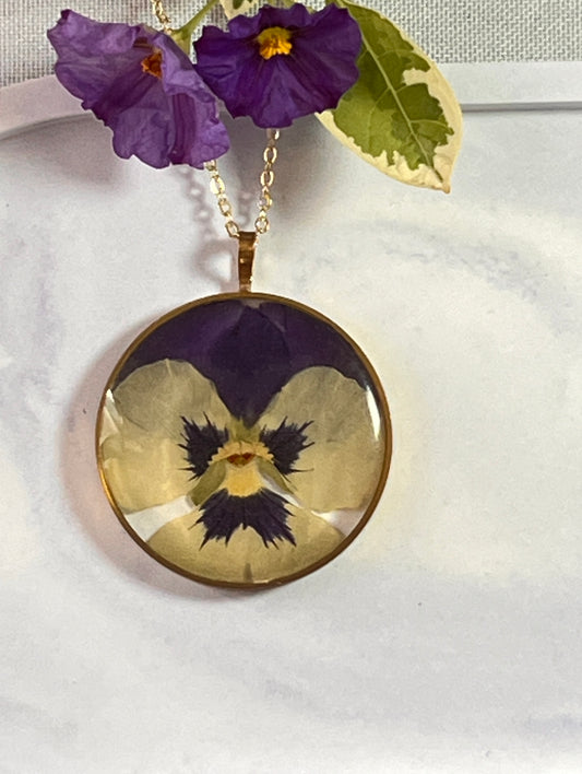Tiny Blue Pansy Flower Necklace - JewlOn