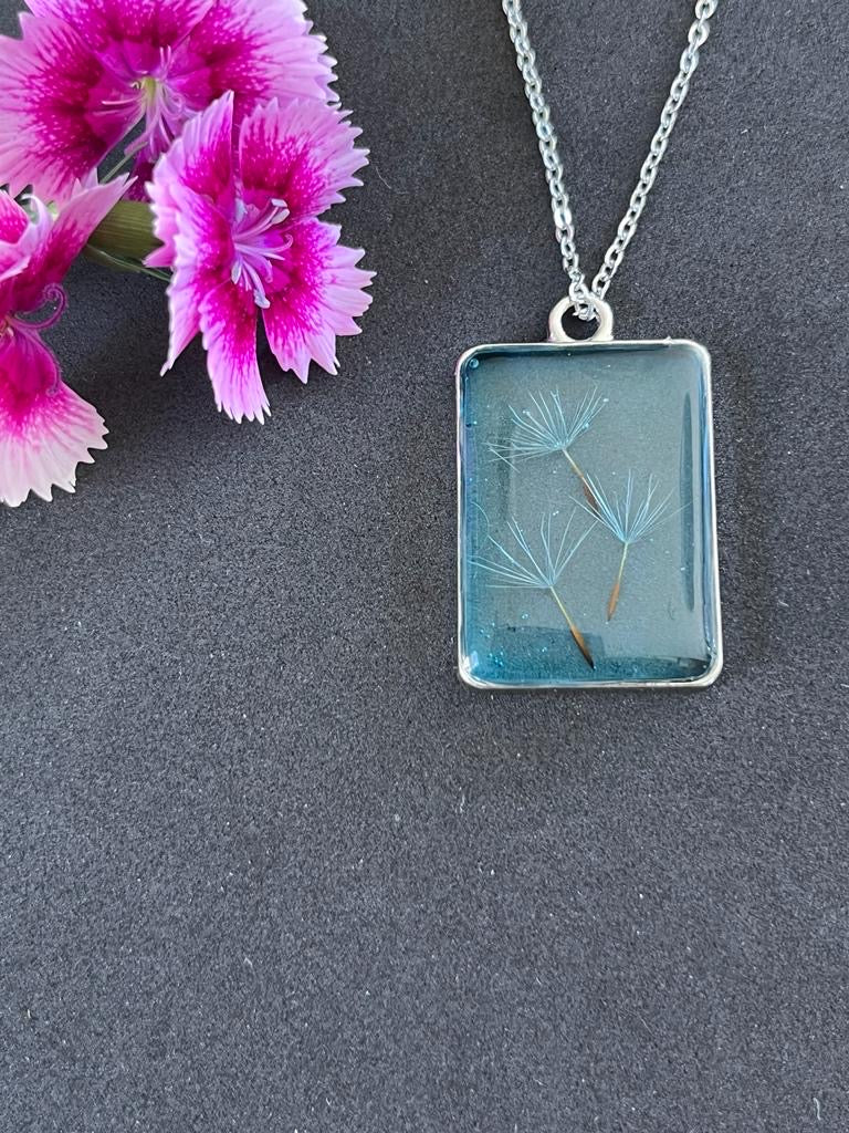 Real Dandelion in Blue Setting Resin jewellery