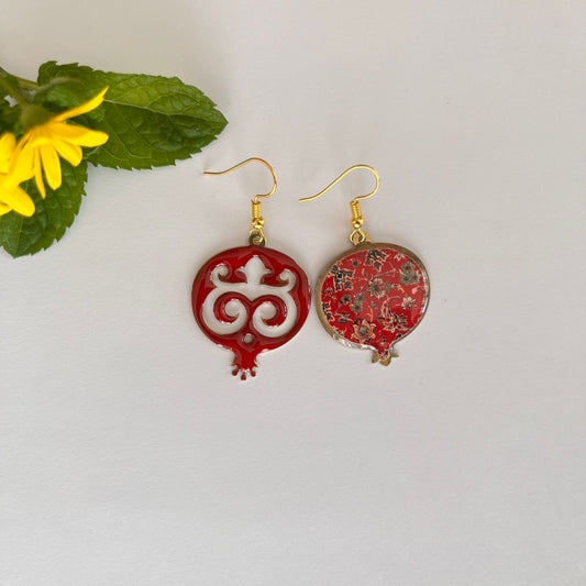 Red Mismatched Pomegranate Earrings