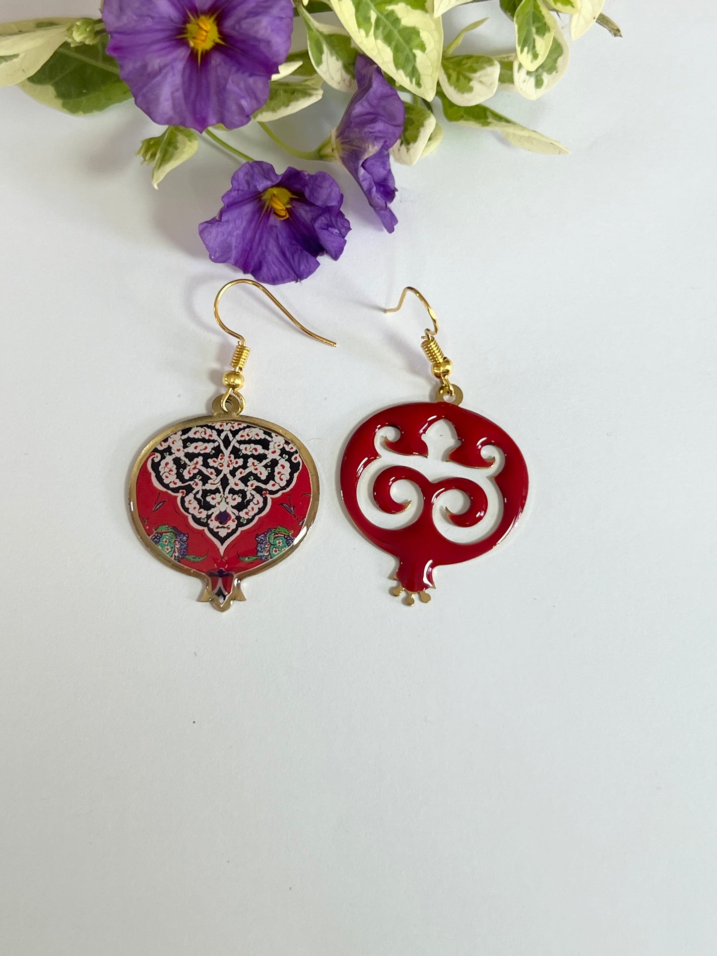 Red Mismatched Pomegranate Earrings