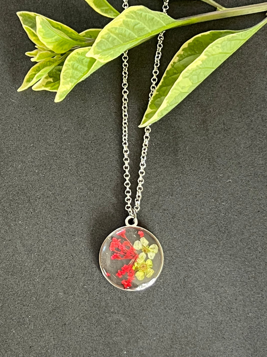 Red Fynbos Blast and Yellow flower Round Resin Jewellery
