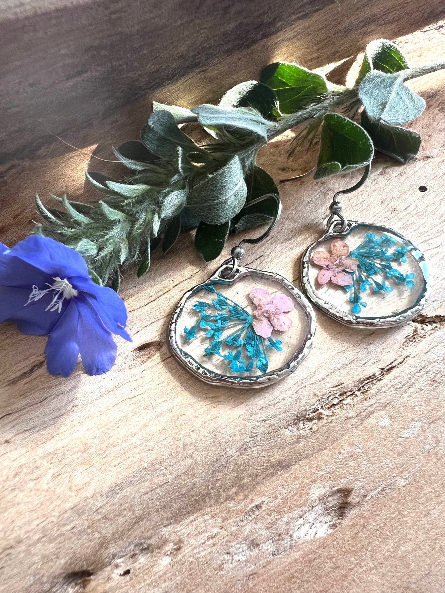 Blue Fynbos Blast and soft pink Resin Jewellery