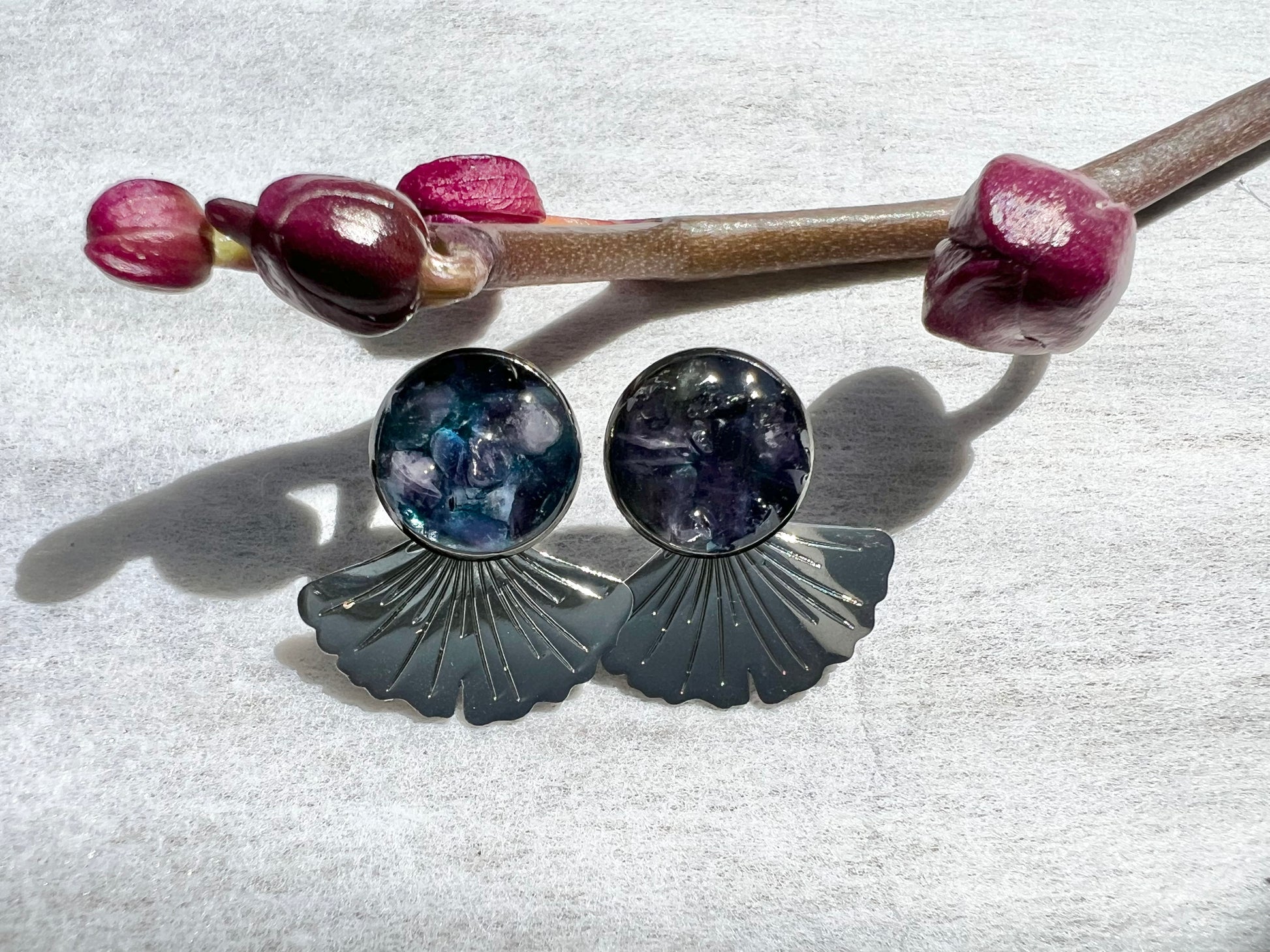 Amethyst in Resin Stud Earrings perfect gift, February stone