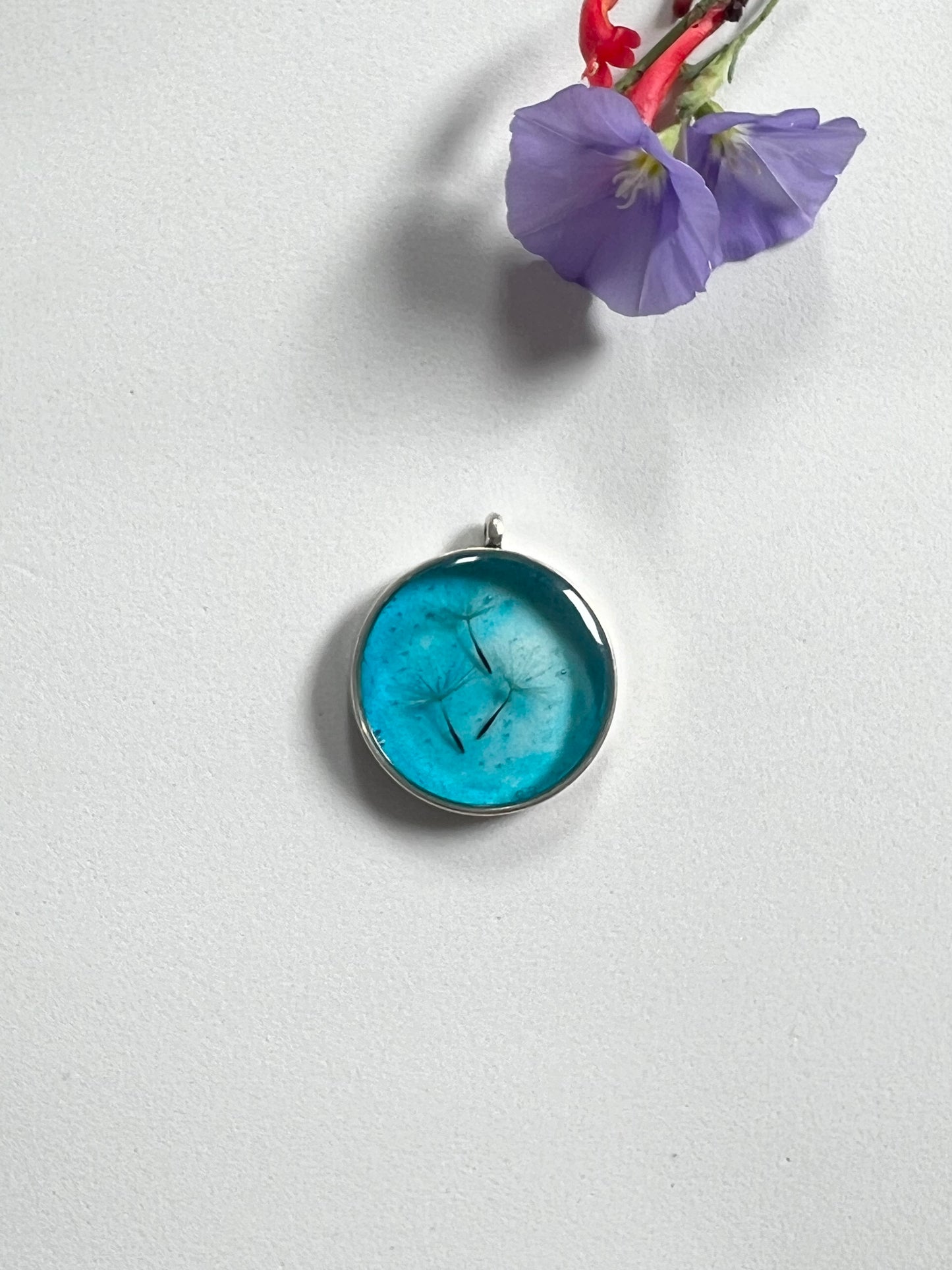 Real Dandelion Framed in Water drop effect Resin jewelry