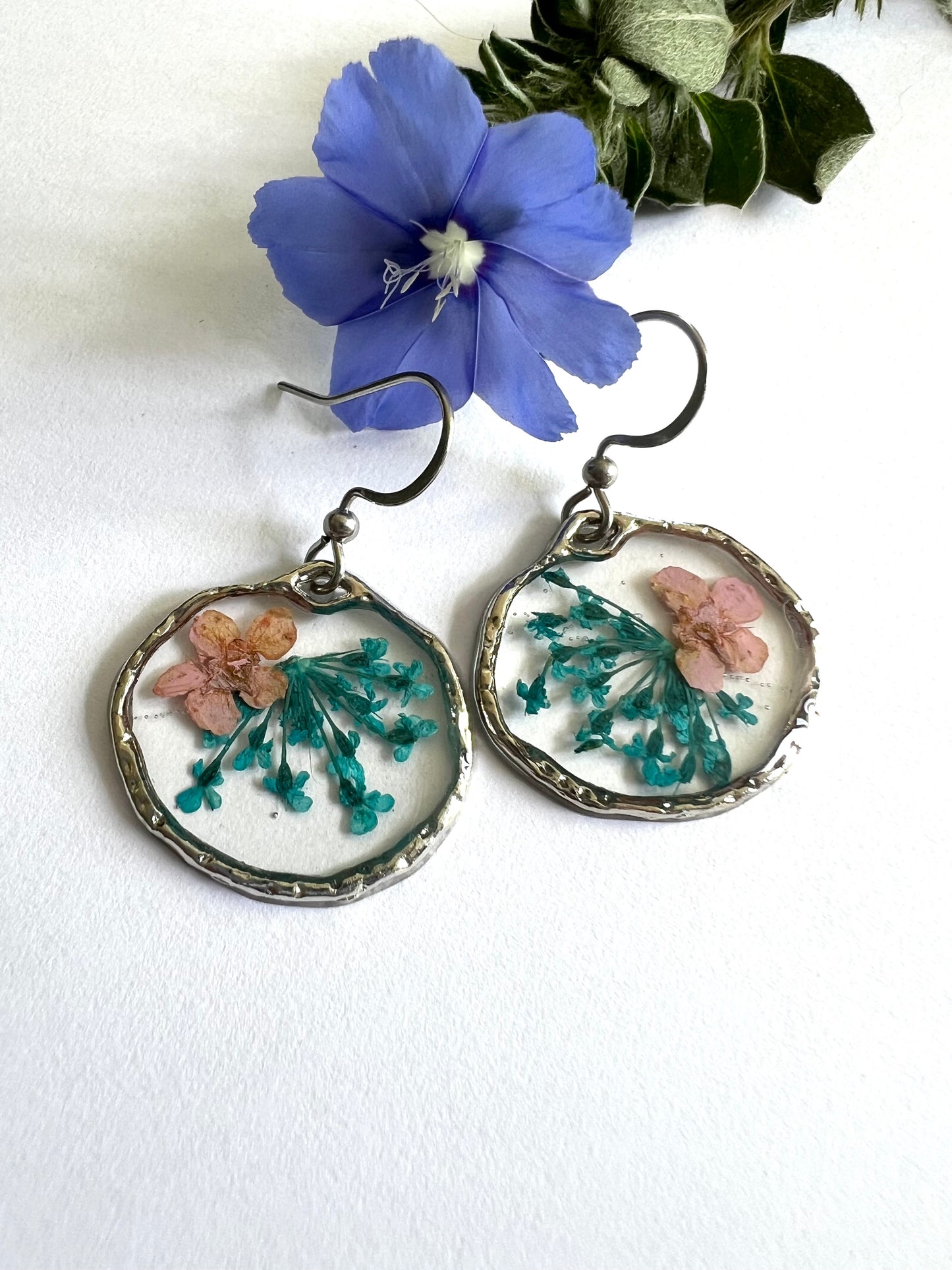 Blue Fynbos Blast and soft pink Resin Jewellery