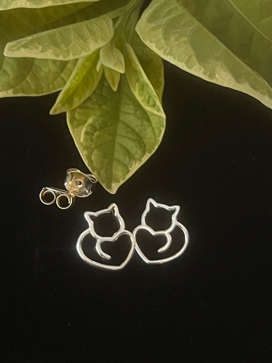 925 Sterling Silver love Kitty stud Earrings